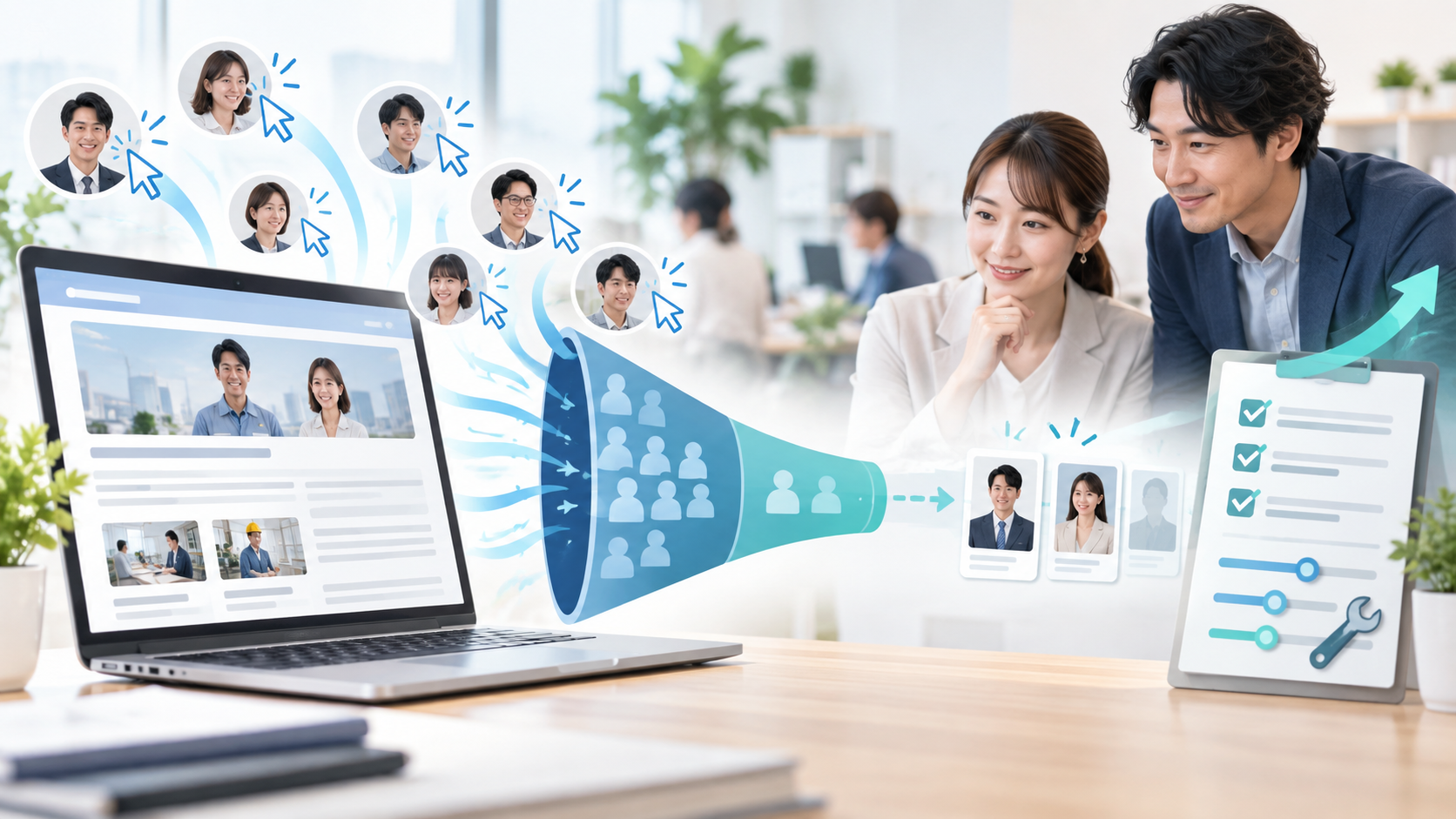 求人はクリックされても、応募まで届かず取りこぼしている(採用ファネルのイメージ)